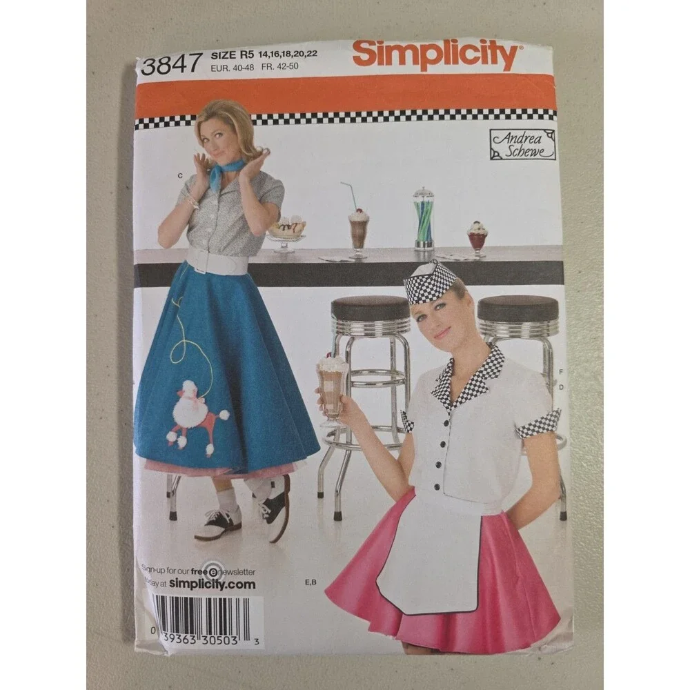 Simplicity 3847 Misses Costume Poodle Skirt Diner Plus Sizes 14-22 Some Cut